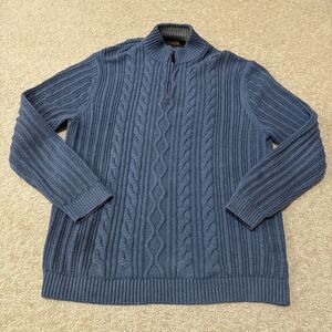 Tasso Elba Men's Sweater Pullover XL 1/4 Zip Dusty Blue Braided Cable Knit Golf